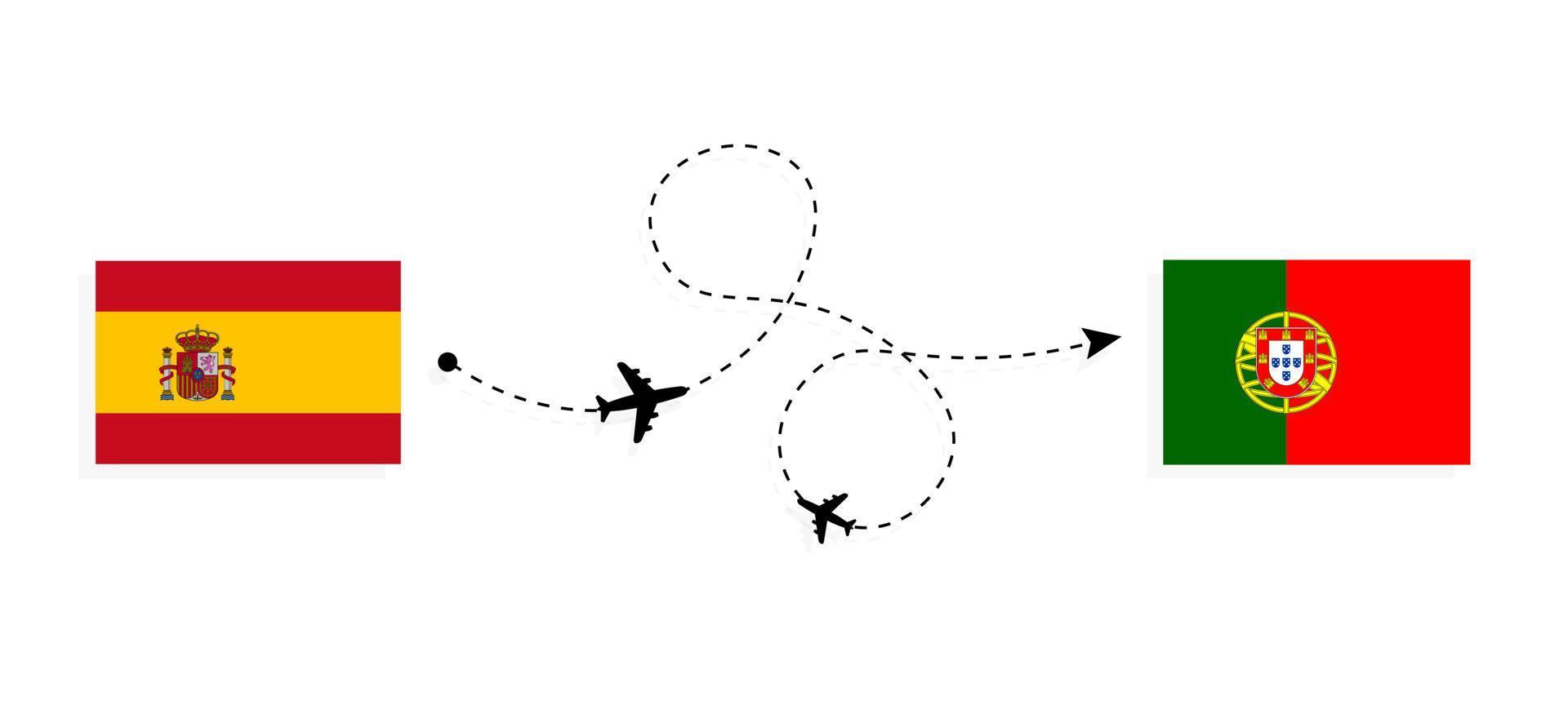 Flug und Reise von Spanien nach Portugal mit dem Reisekonzept für Passagierflugzeuge vektor