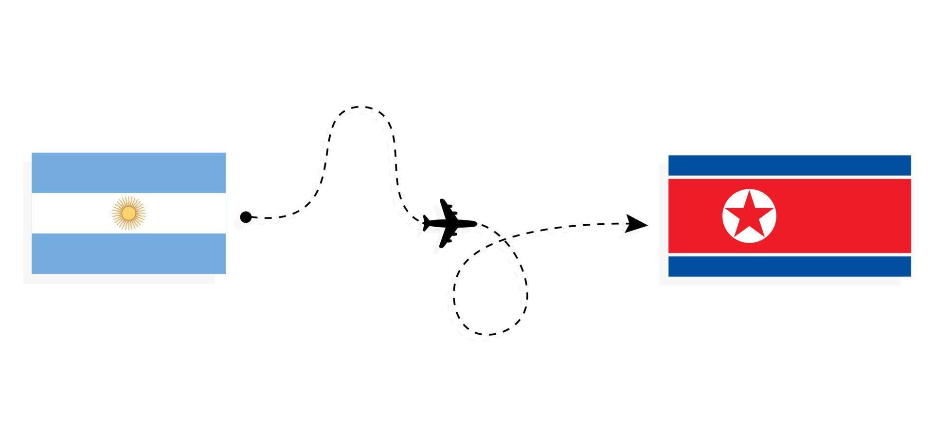 flyg och resor från Argentina till Nordkorea med passagerarflygplan vektor