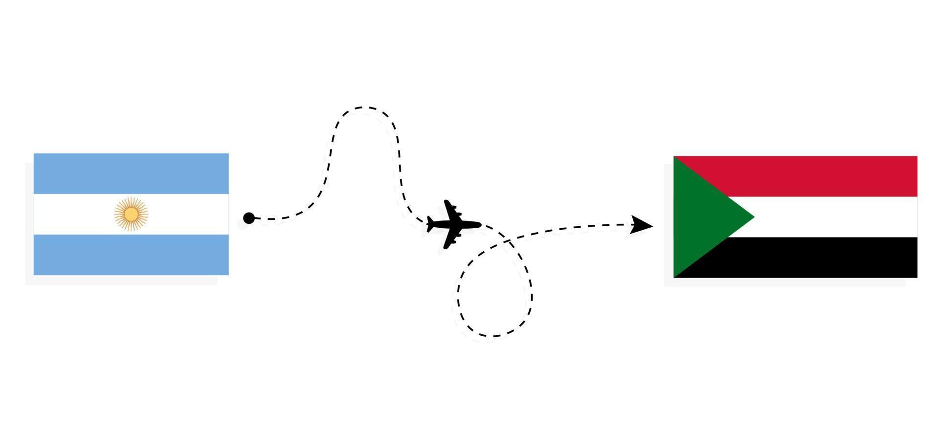 Flug und Reise von Argentinien in den Sudan mit dem Reisekonzept für Passagierflugzeuge vektor