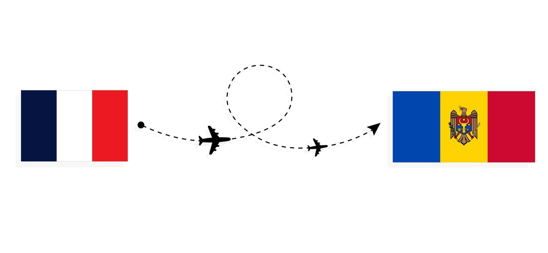 flyg och resor från Frankrike till Moldavien med resekoncept för passagerarflygplan vektor