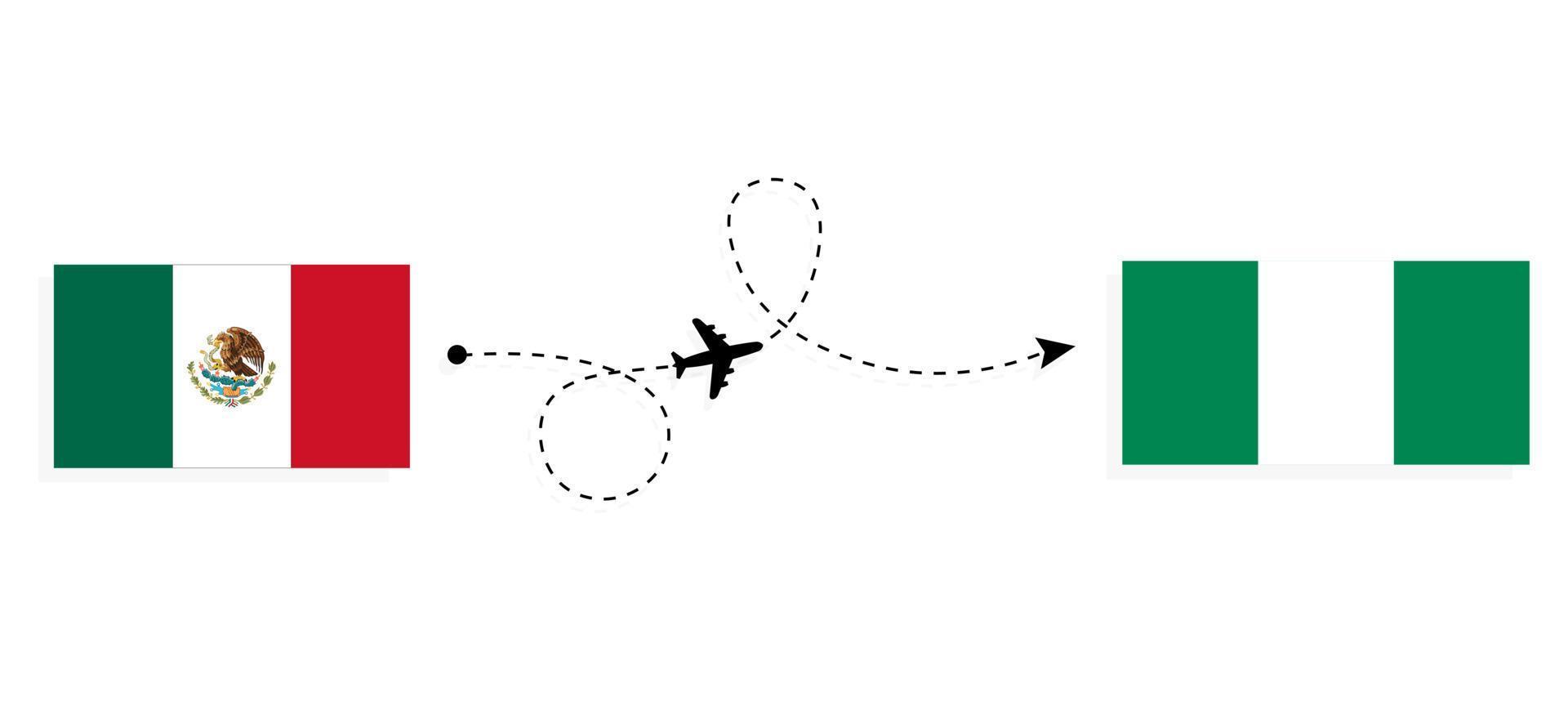 Flug und Reise von Mexiko nach Nigeria mit dem Reisekonzept für Passagierflugzeuge vektor