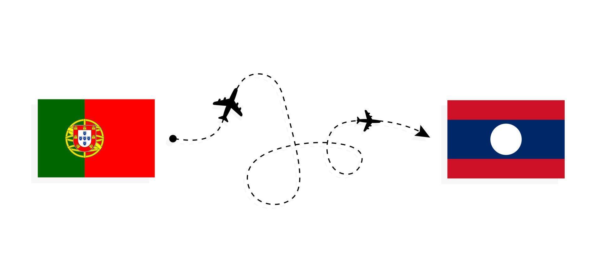 Flug und Reise von Portugal nach Laos mit dem Reisekonzept des Passagierflugzeugs vektor