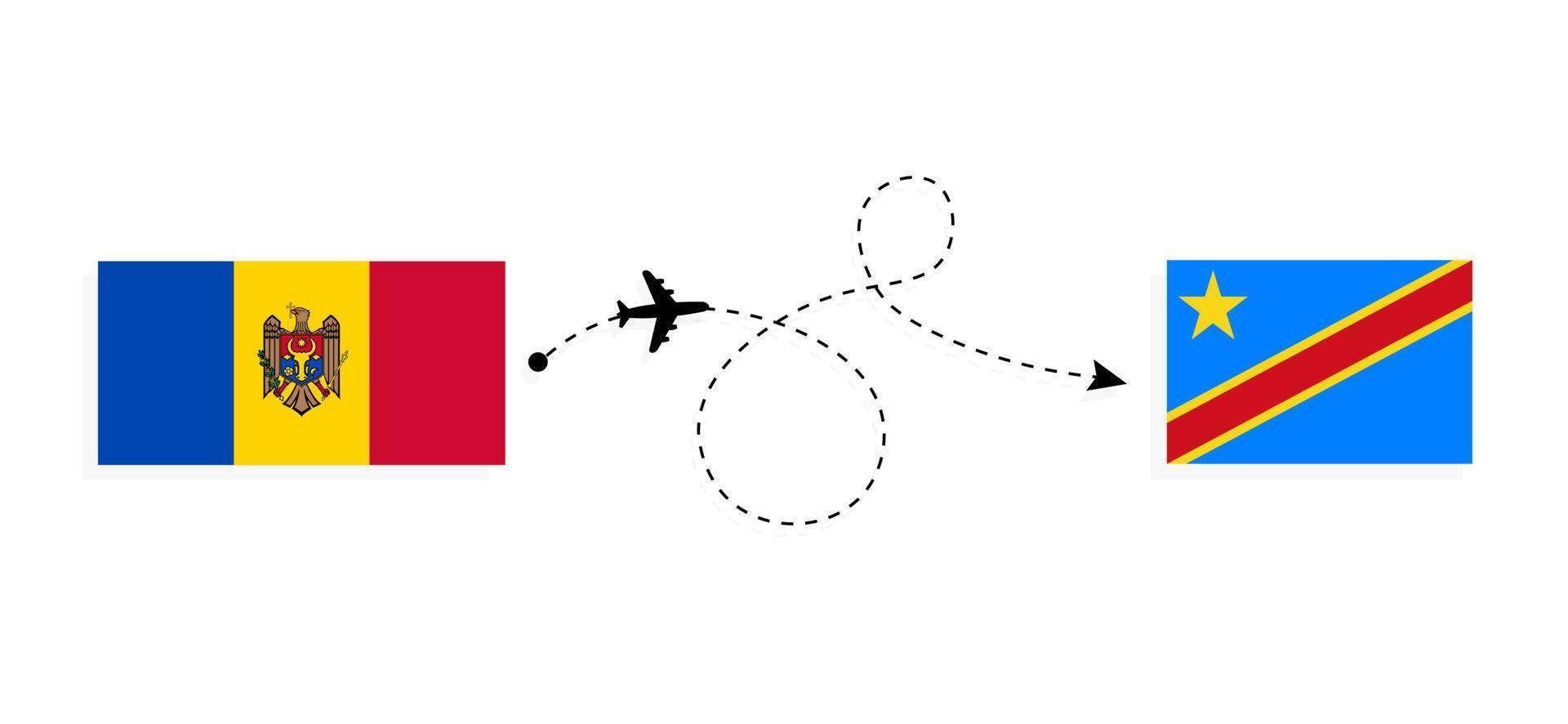 flyg och resor från Moldavien till den demokratiska republiken Kongo med resekoncept med passagerarflygplan vektor