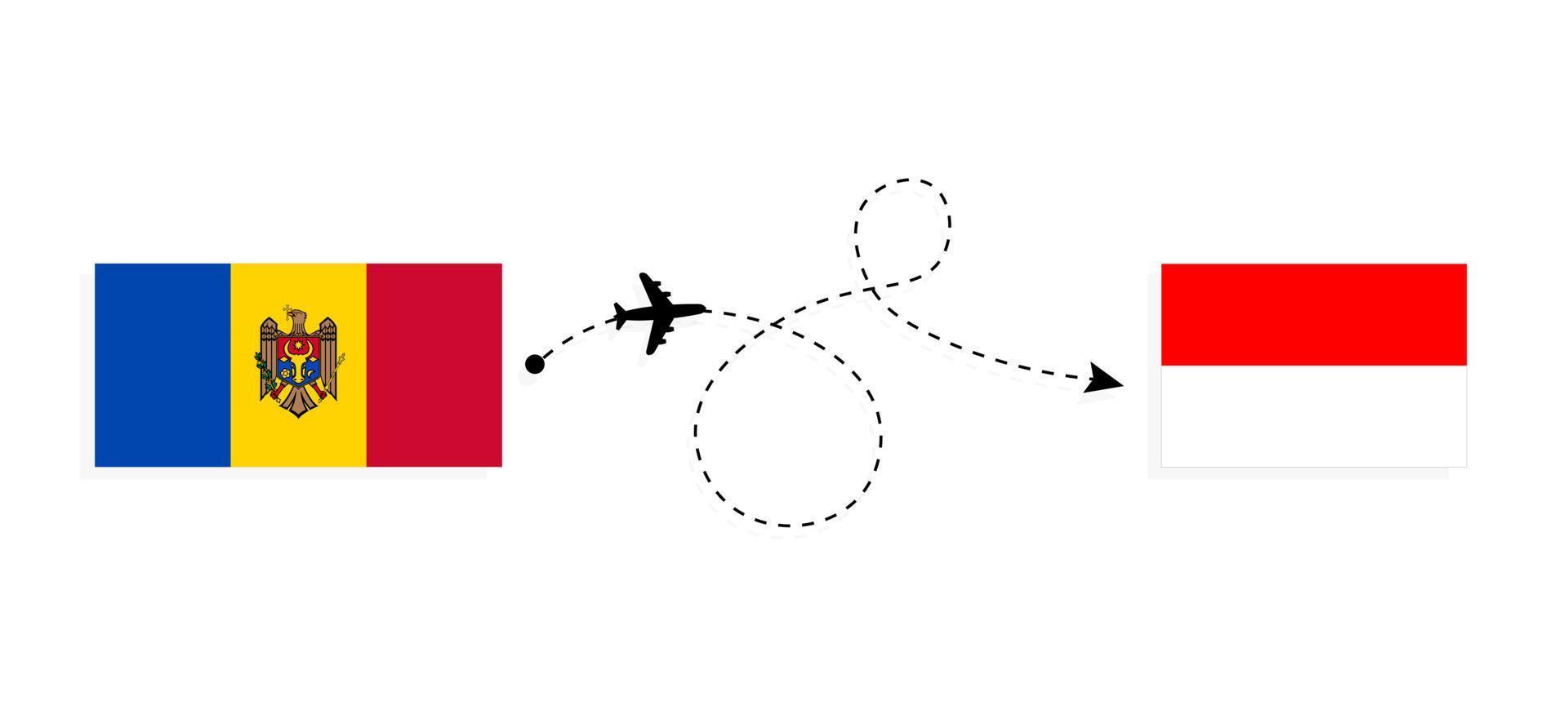 Flug und Reise von Moldawien nach Indonesien mit dem Reisekonzept für Passagierflugzeuge vektor