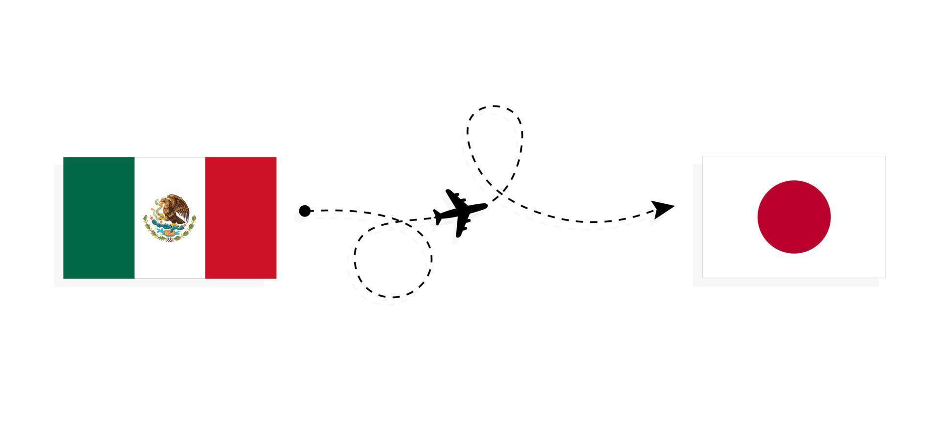 Flug und Reise von Mexiko nach Japan mit dem Reisekonzept des Passagierflugzeugs vektor