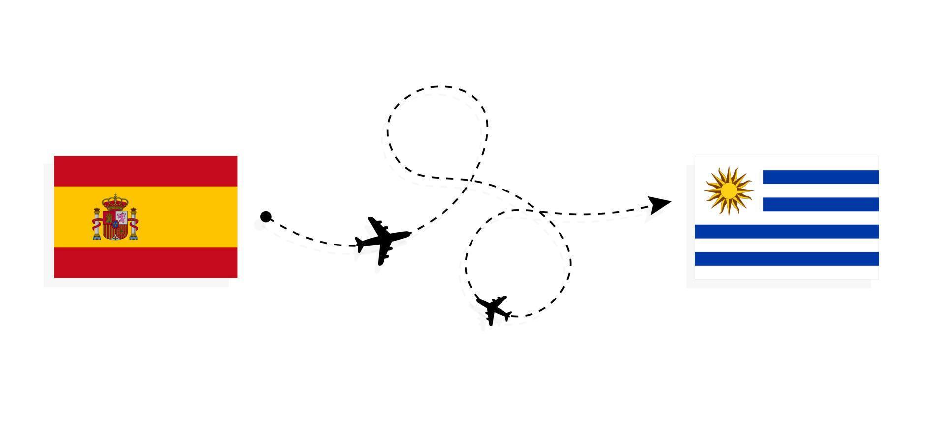 Flug und Reise von Spanien nach Uruguay mit dem Reisekonzept für Passagierflugzeuge vektor