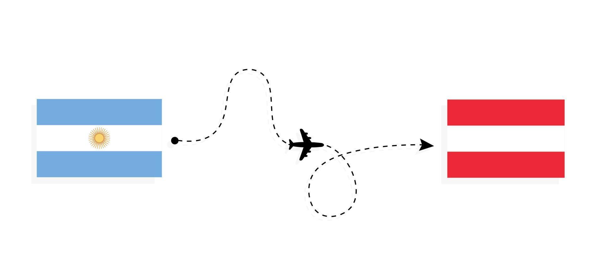 flyg och resor från Argentina till Österrike med passagerarflygplan vektor