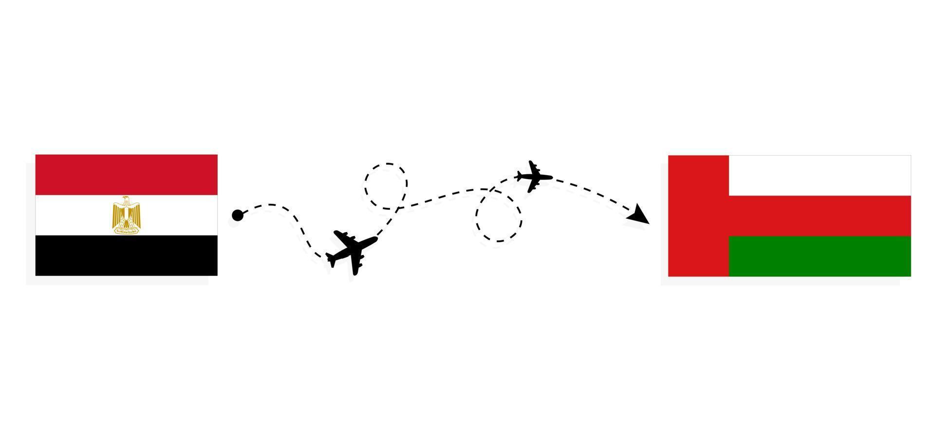 flyg och resor från Egypten till Oman med passagerarflygplan vektor