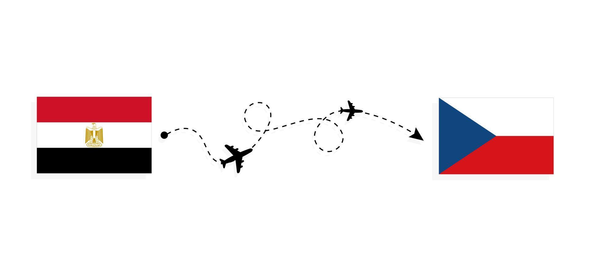 Flug und Reise von Ägypten nach Tschechien mit dem Reisekonzept des Passagierflugzeugs vektor