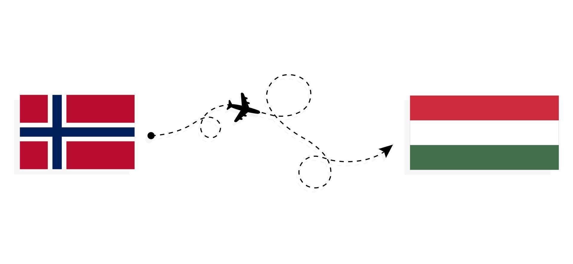 flyg och resor från norge till ungern med passagerarflygplan resekoncept vektor