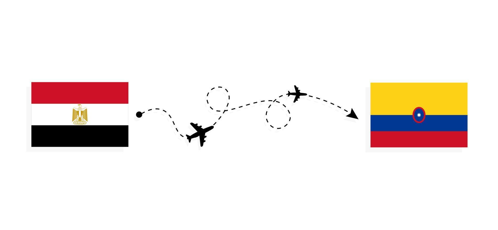 Flug und Reise von Ägypten nach Kolumbien mit dem Reisekonzept für Passagierflugzeuge vektor