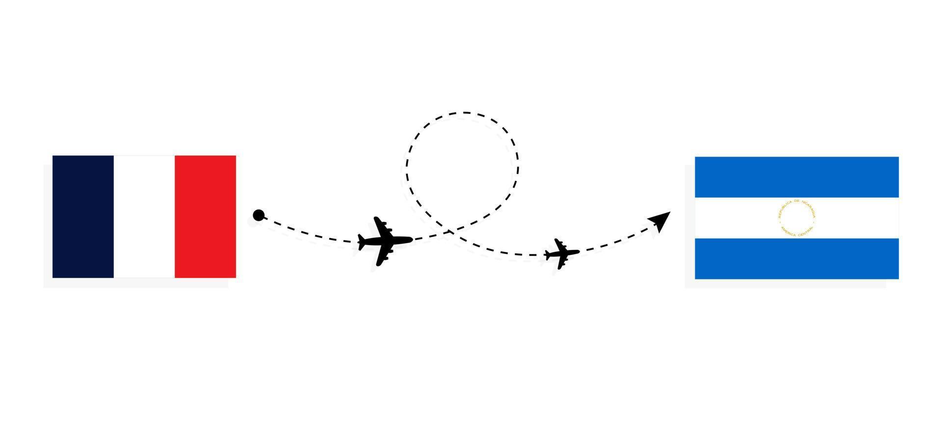 Flug und Reise von Frankreich nach Nicaragua mit dem Reisekonzept des Passagierflugzeugs vektor