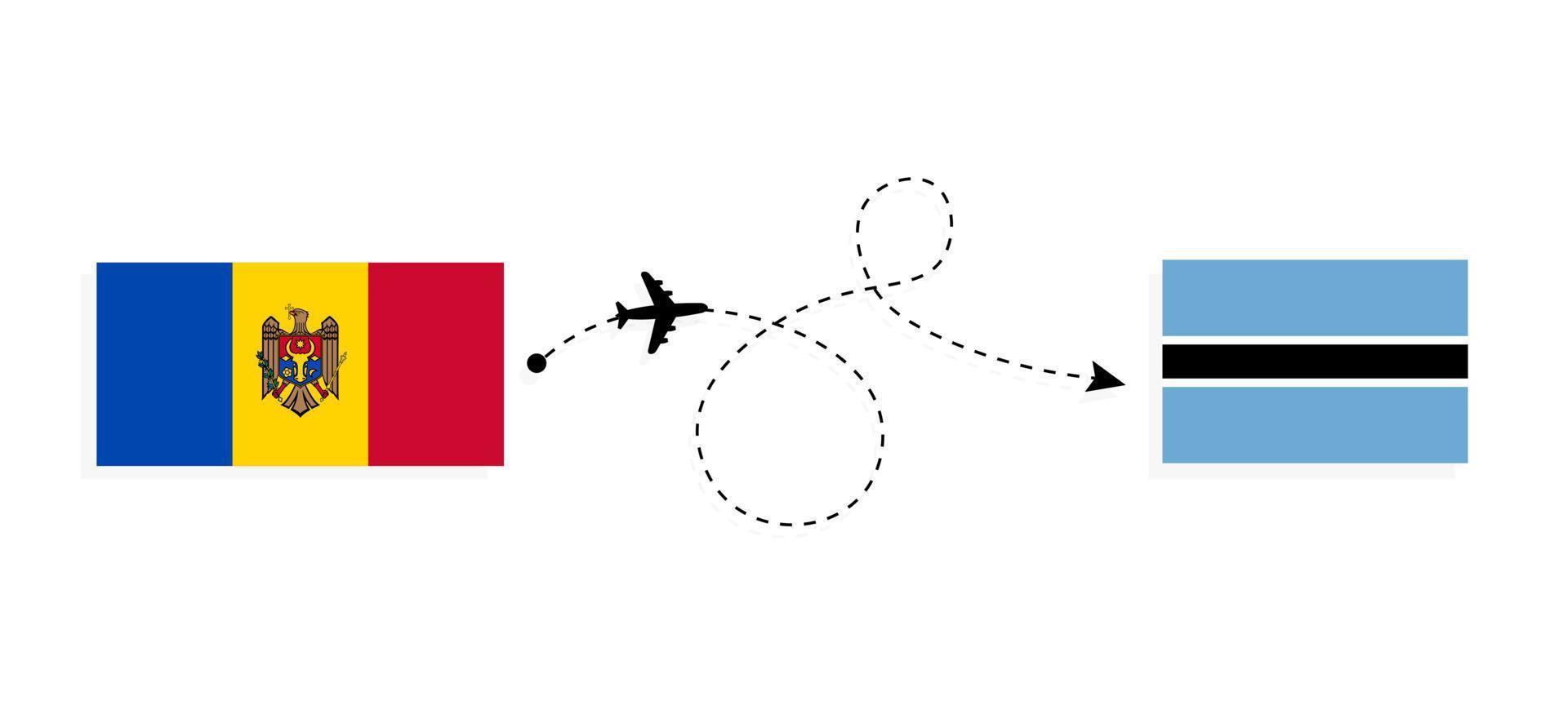 Flug und Reise von Moldawien nach Botswana mit dem Reisekonzept für Passagierflugzeuge vektor