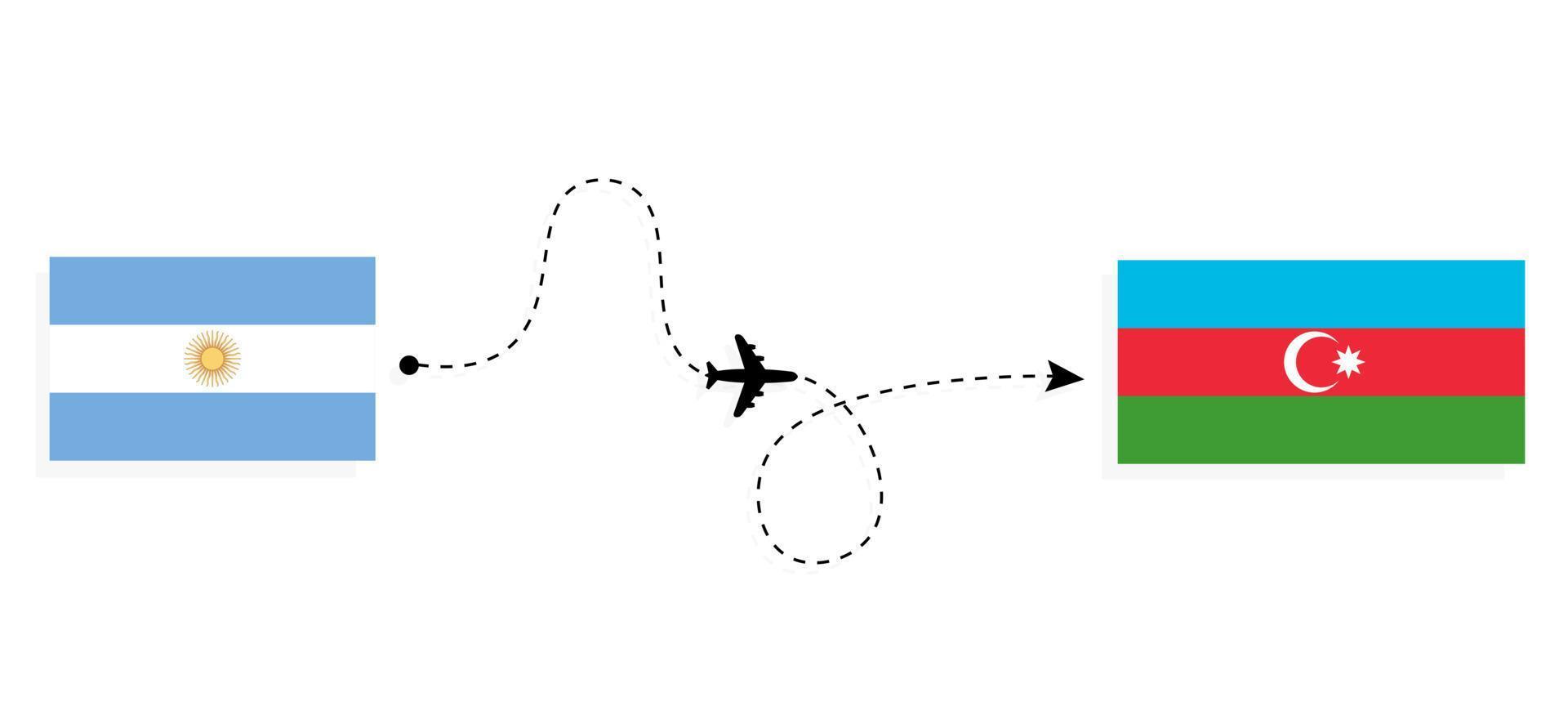 Flug und Reise von Argentinien nach Aserbaidschan mit dem Reisekonzept für Passagierflugzeuge vektor