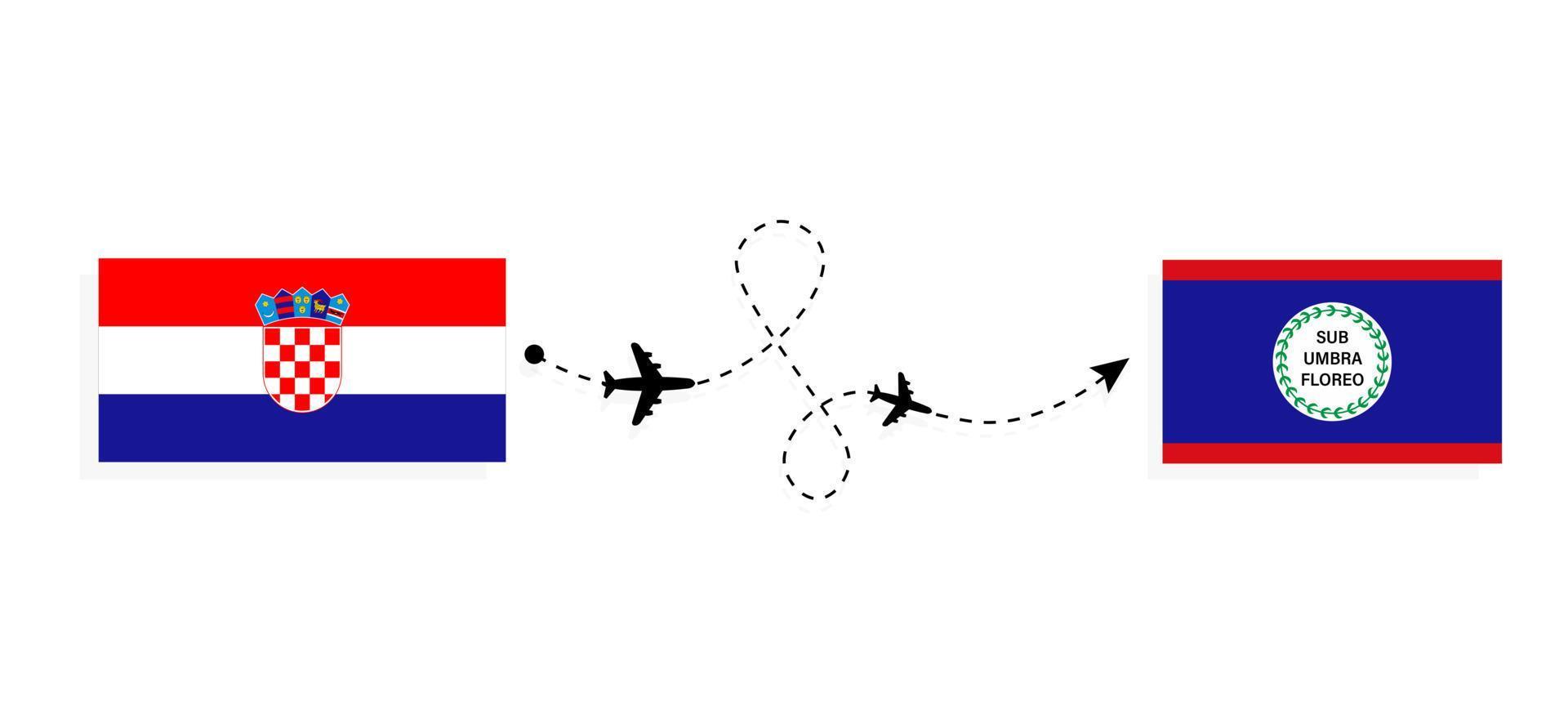 Flug und Reise von Kroatien nach Belize mit dem Reisekonzept für Passagierflugzeuge vektor