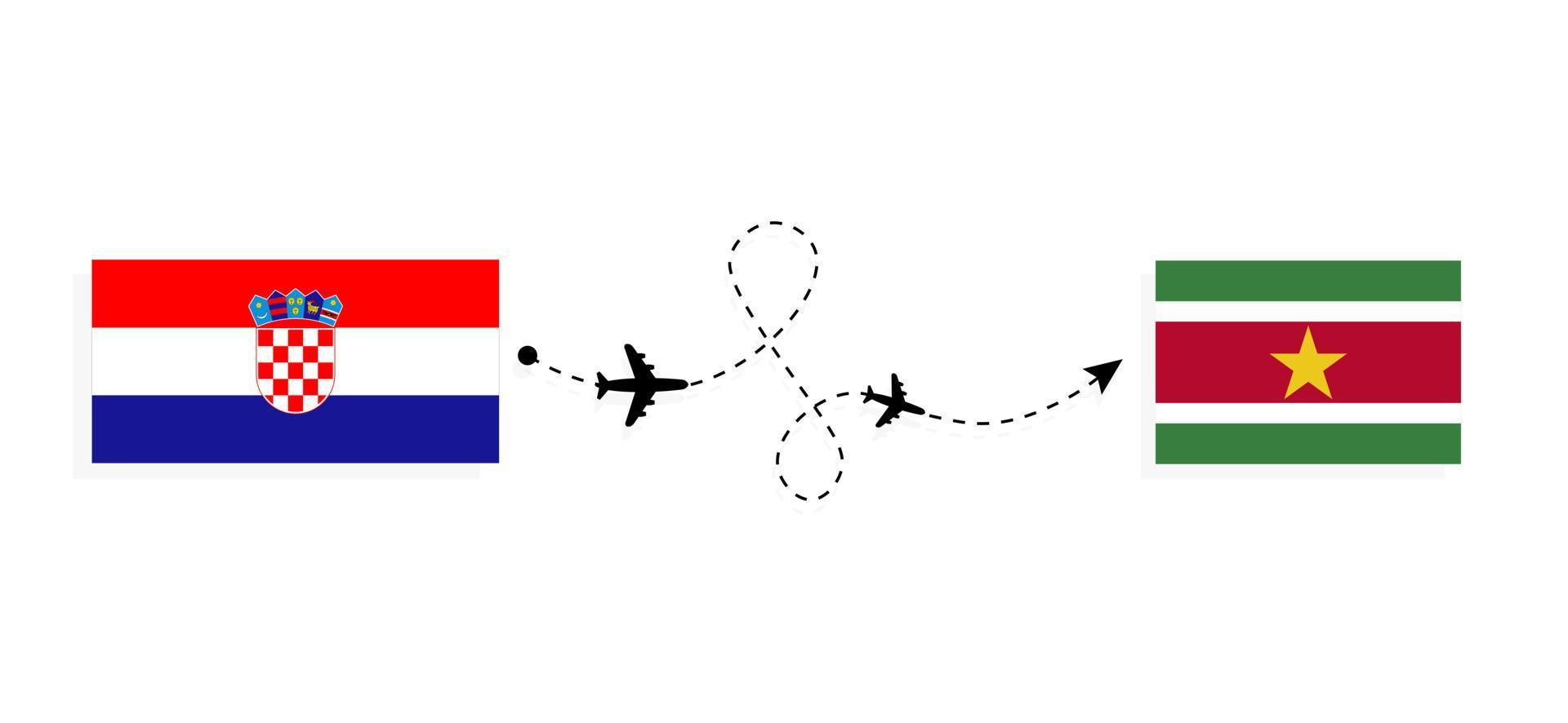 flyg och resor från Kroatien till Surinam med resekoncept för passagerarflygplan vektor