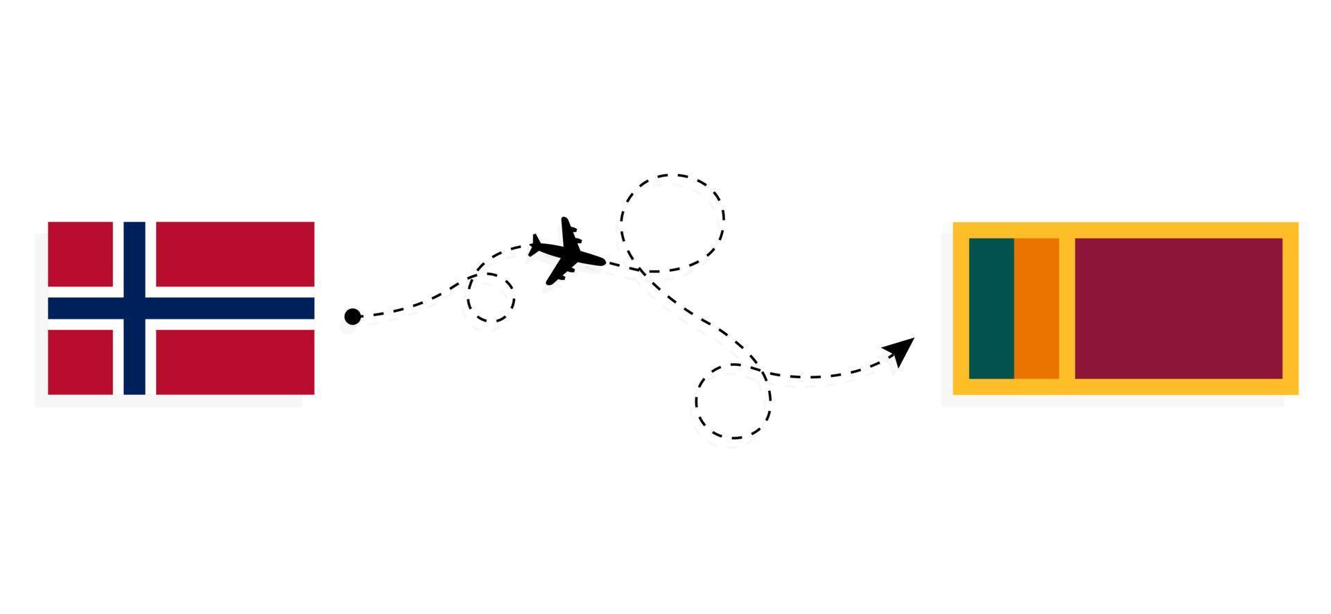 flyg och resor från norge till sri lanka med passagerarflygplan vektor