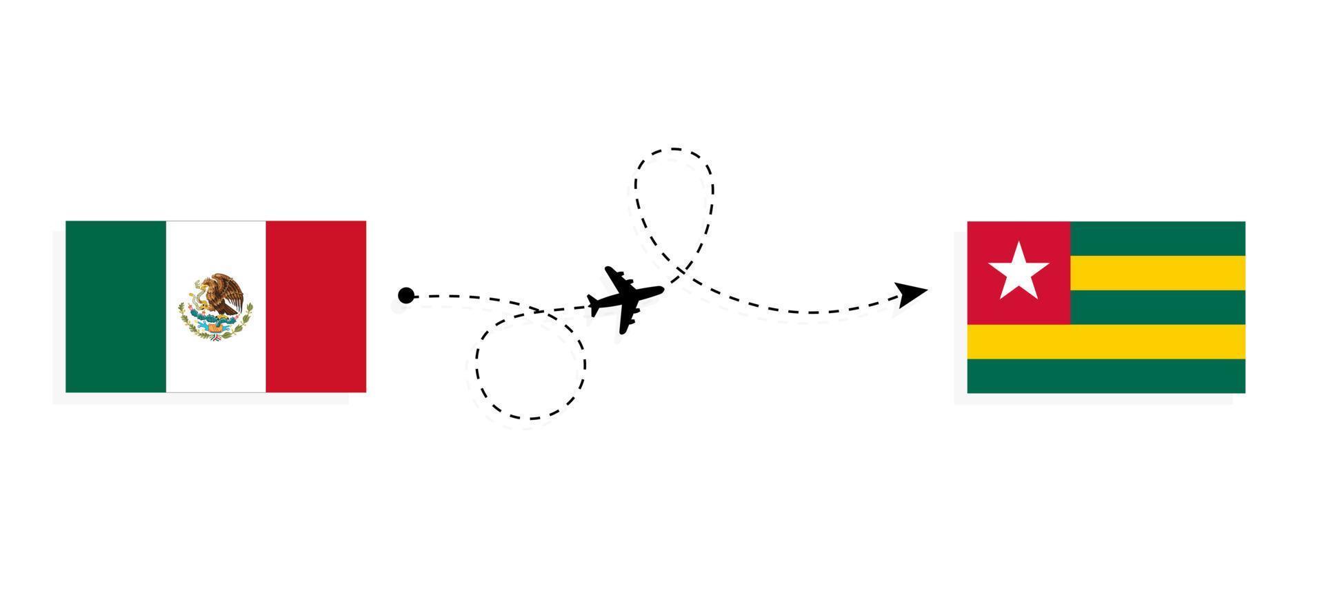 Flug und Reise von Mexiko nach Togo mit dem Reisekonzept des Passagierflugzeugs vektor