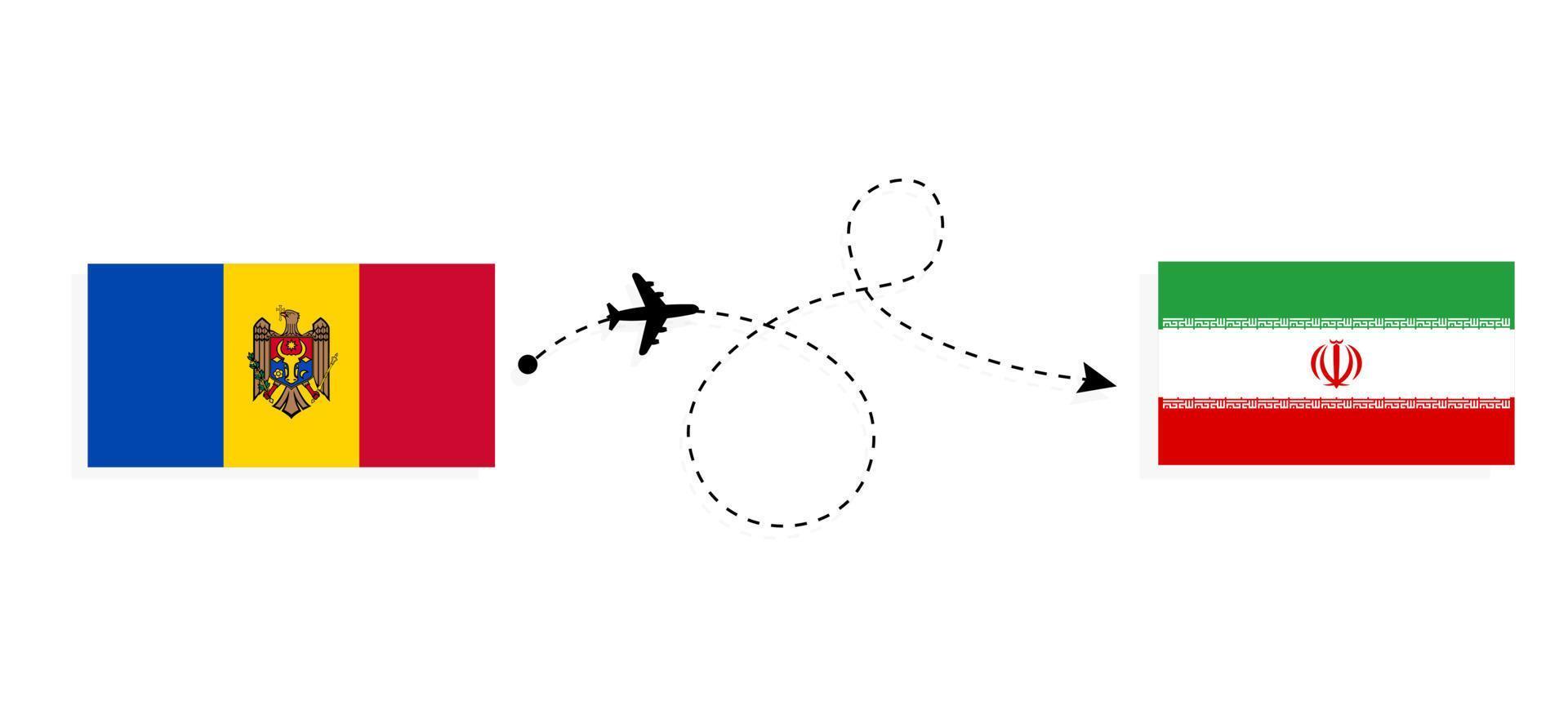 Flug und Reise von Moldawien in den Iran mit dem Reisekonzept für Passagierflugzeuge vektor