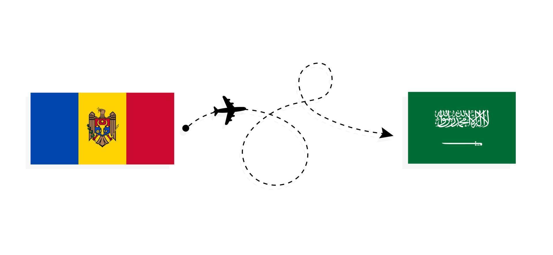 flyg och resor från Moldavien till Saudiarabien med resekoncept för passagerarflygplan vektor