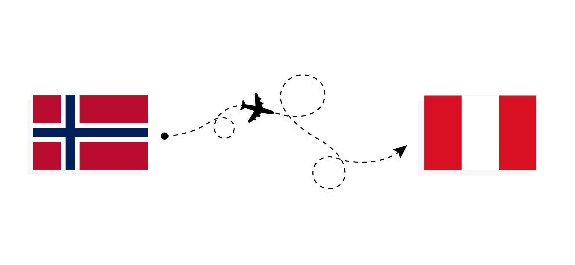 flyg och resor från norge till peru med passagerarflygplan resekoncept vektor