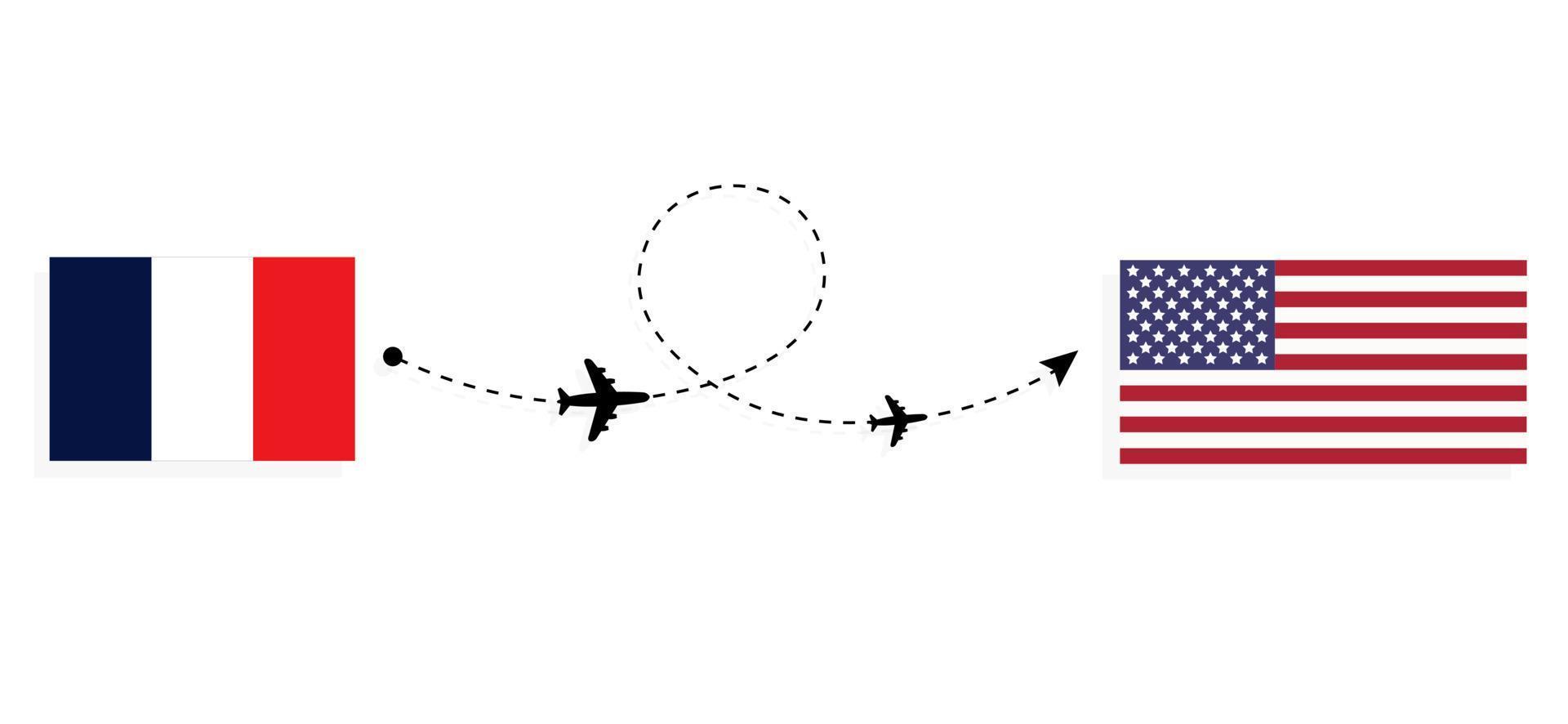 flyg och resor från Frankrike till USA med passagerarflygplan vektor
