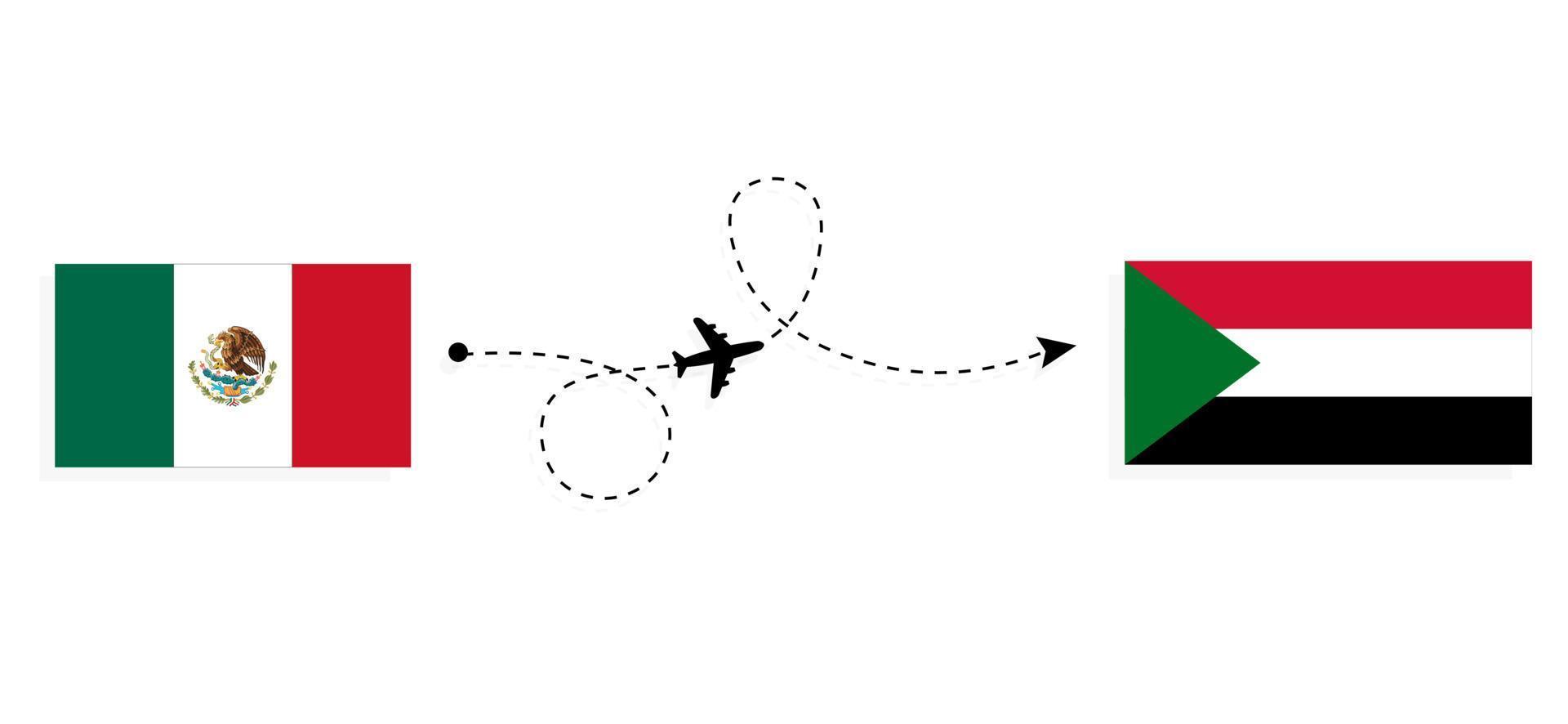 flyg och resor från Mexiko till Sudan med resekoncept för passagerarflygplan vektor