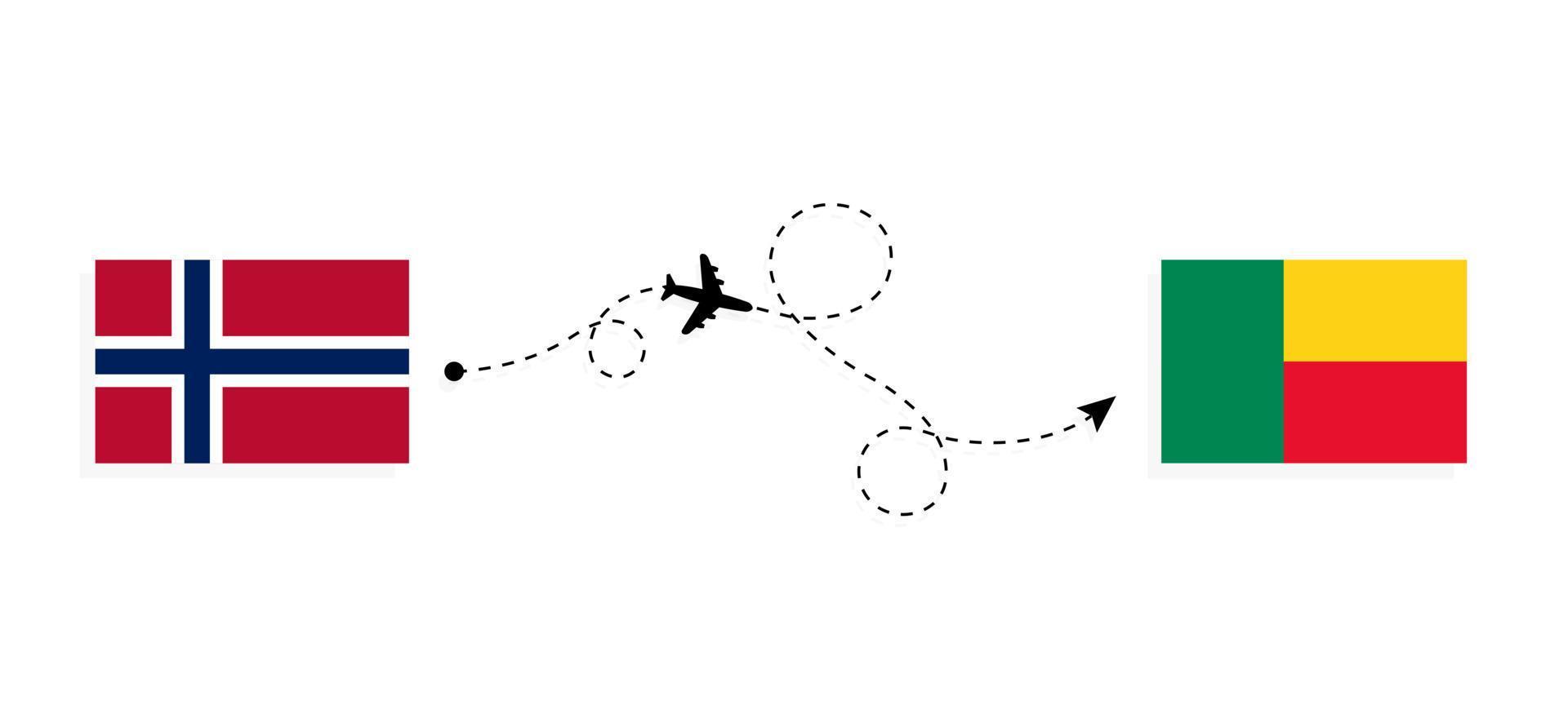 flyg och resor från norge till benin med passagerarflygplan resekoncept vektor