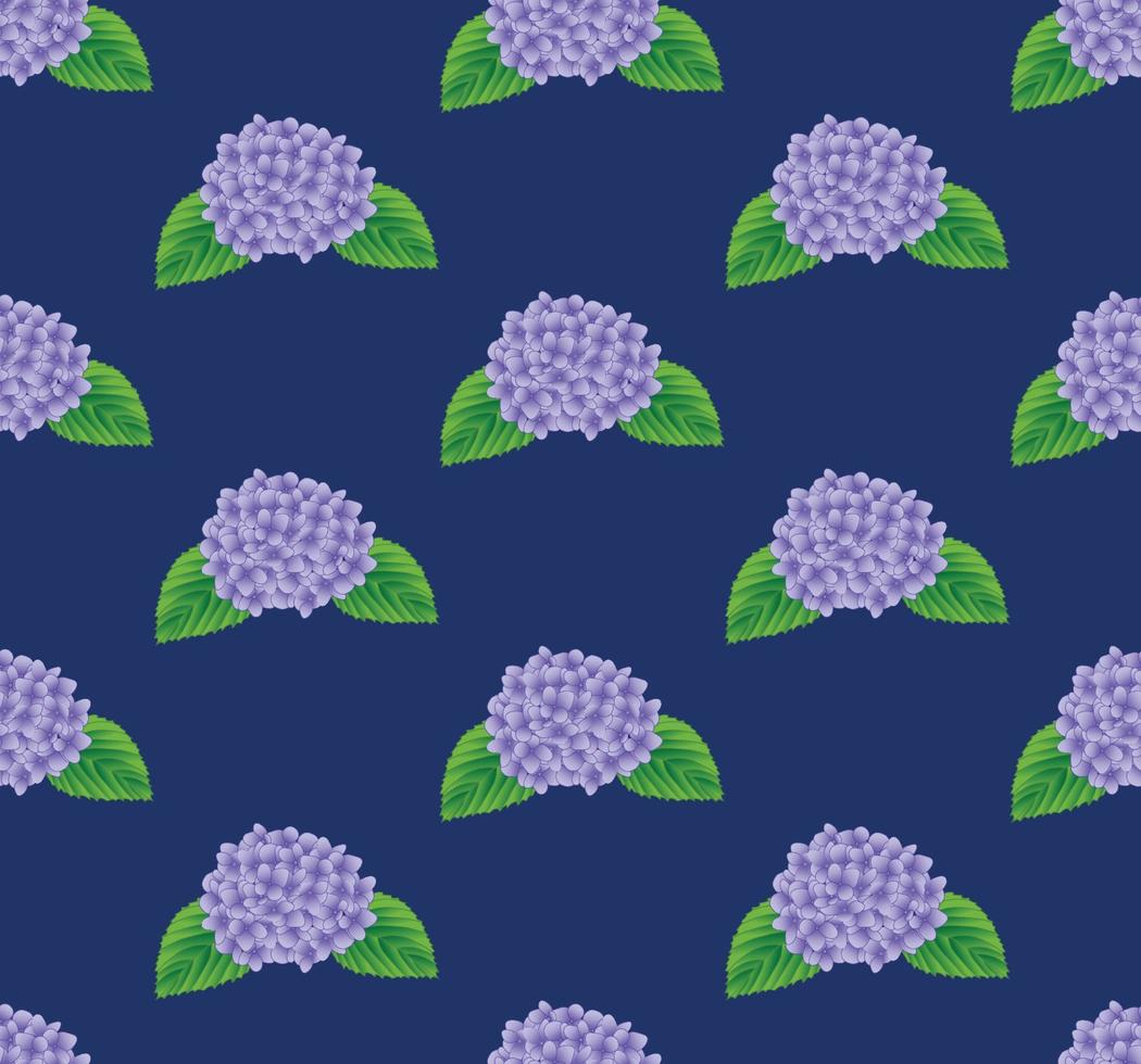 lila hortensia blomma sömlös på indigo blå bakgrund vektor