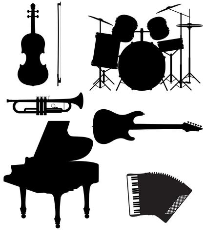 sätta ikoner siluetter av musikinstrument vektor illustration