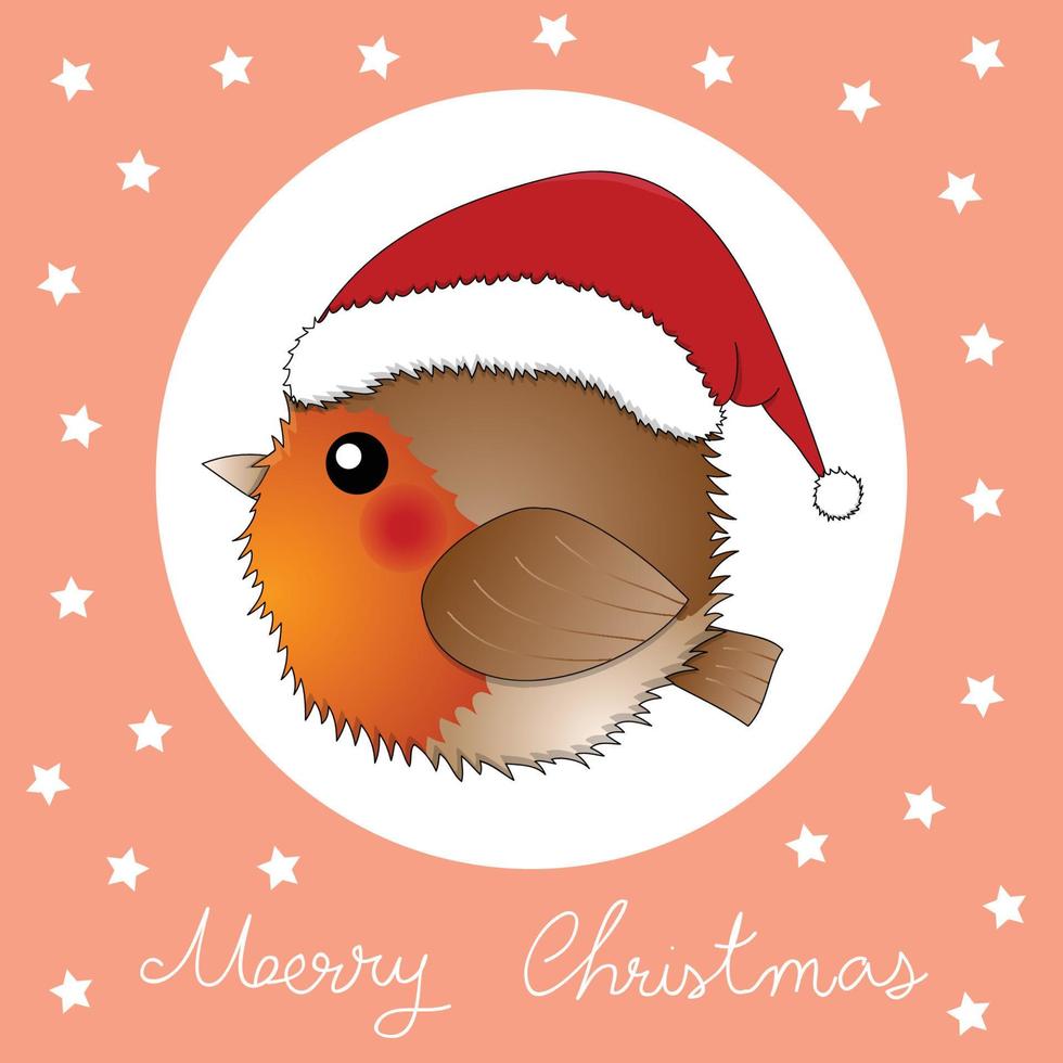 roter robin vogel weihnachtsmann auf orange grußkarte vektor
