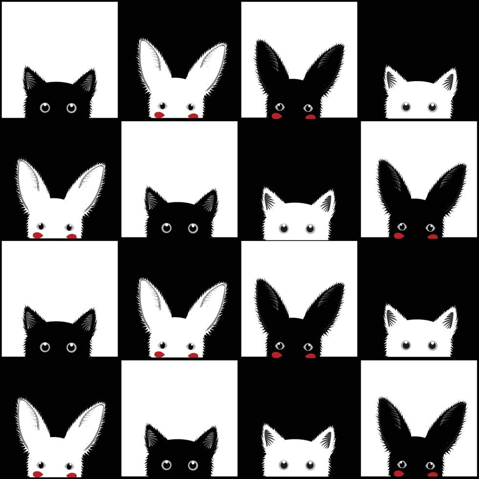 schwarz weiße katze kaninchen schachbrett hintergrund vektor