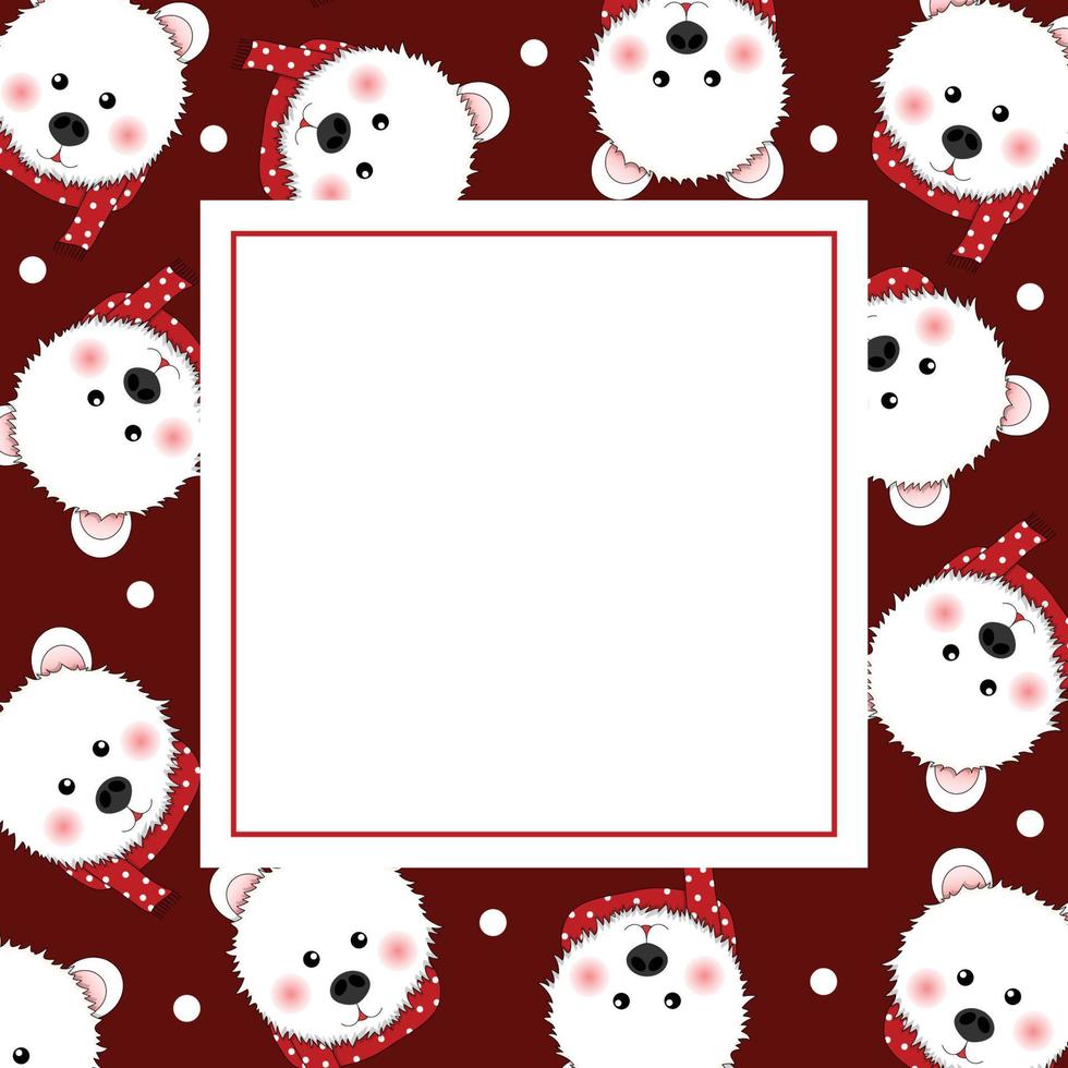 vit björn med röd halsduk på röd banderoll kort vektor