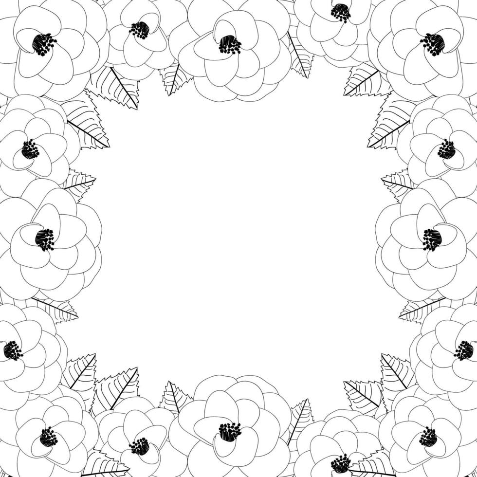 Kamelie-Blumen-Umriss-Rahmengrenze. Vektor-Illustration. vektor
