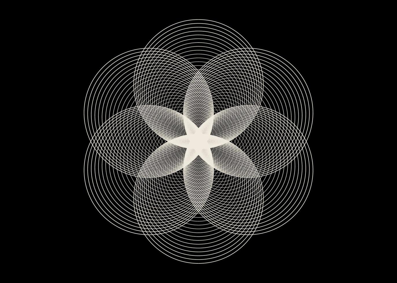 seed flower of life lotusikon, logotyp mandala helig geometri, tatuering symbol för harmoni och balans. mystisk talisman, vita cirklar linjer vektor isolerad på svart bakgrund