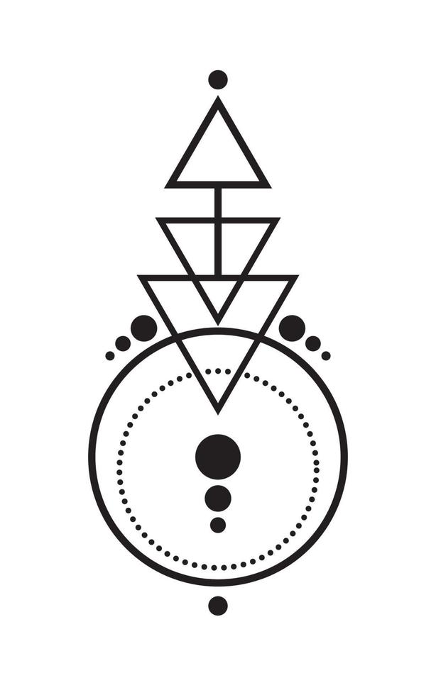 abstraktes geometrisches Tattoo, magisches Logo-Design, Astrologie, Alchemie, Boho-Stil. schwarzes mystisches zeichen mit geometrischen formen. Vektor-Illustration isoliert auf weißem Hintergrund vektor