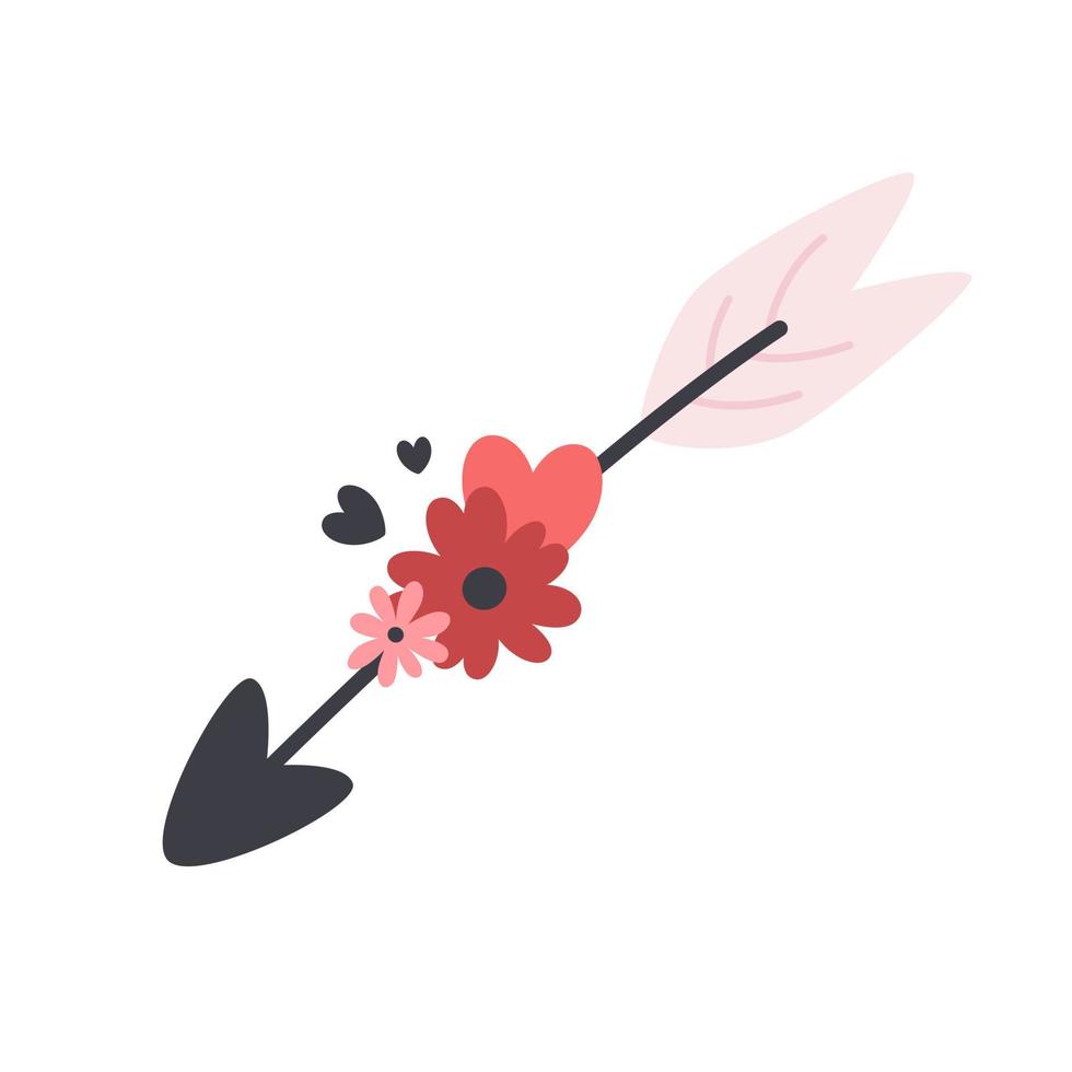 Amorpfeil mit Blumen und Herzen. valentinstag, liebe, romantisch vektor