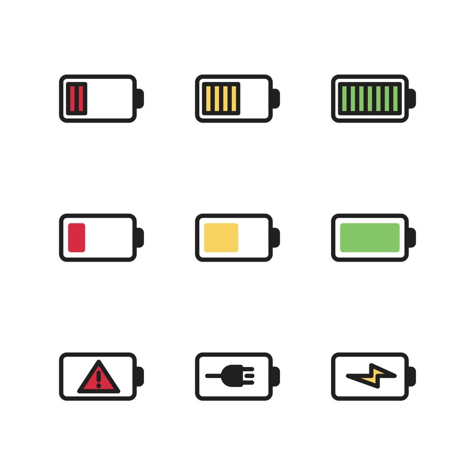 Satz von Symbolen für die Batterieladezustandsanzeige. vektor