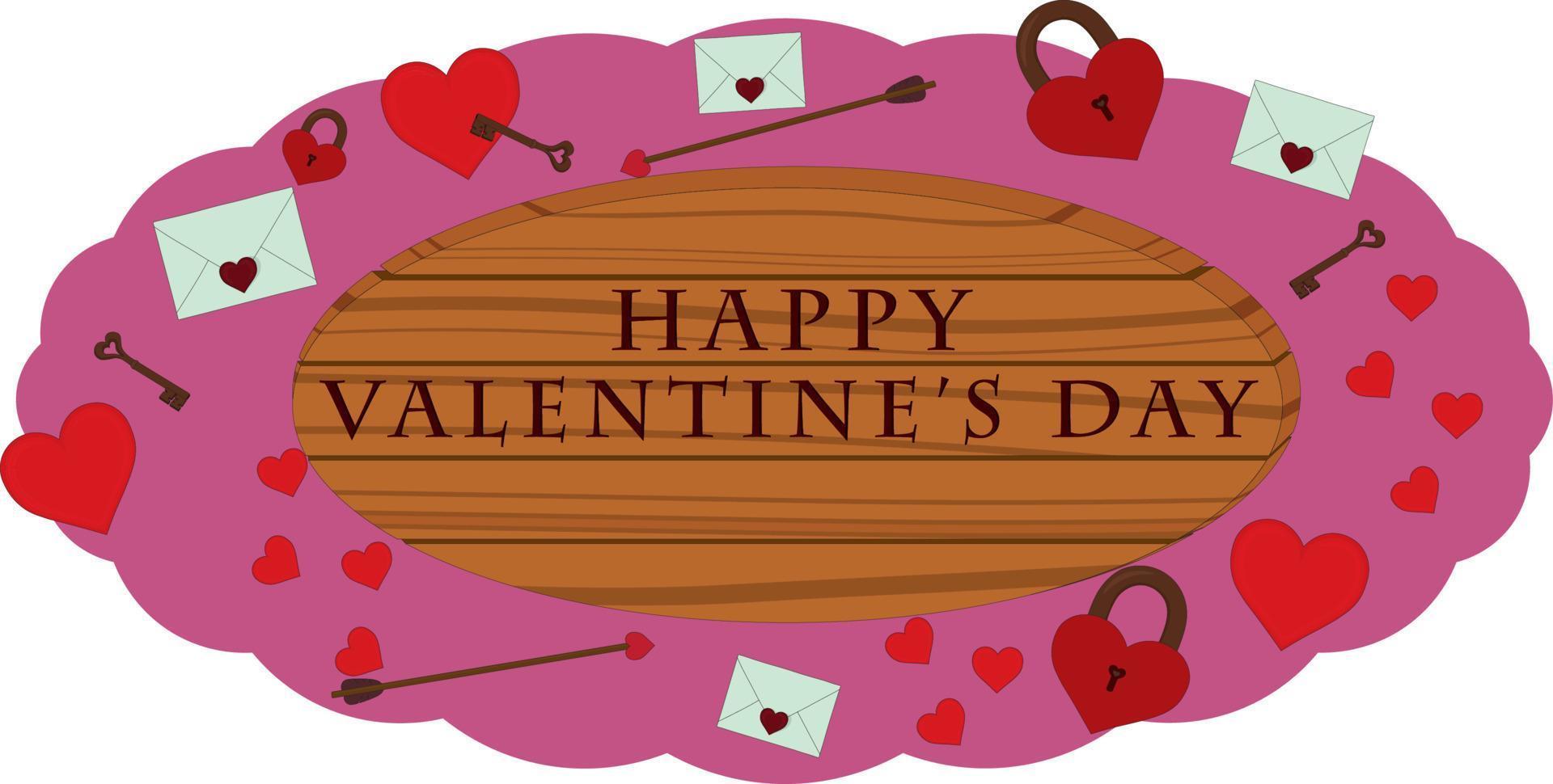 Happy Valentine's Day Holzschild verziert mit Herz-Vektor-Illustration vektor