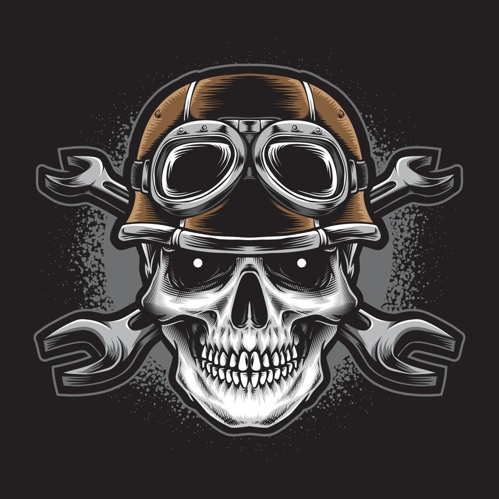 Totenkopf mit Helm mit Schraubenschlüssel-Logo vektor