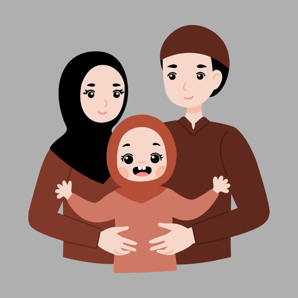 muslimische familienillustration im handgezeichneten stil vektor