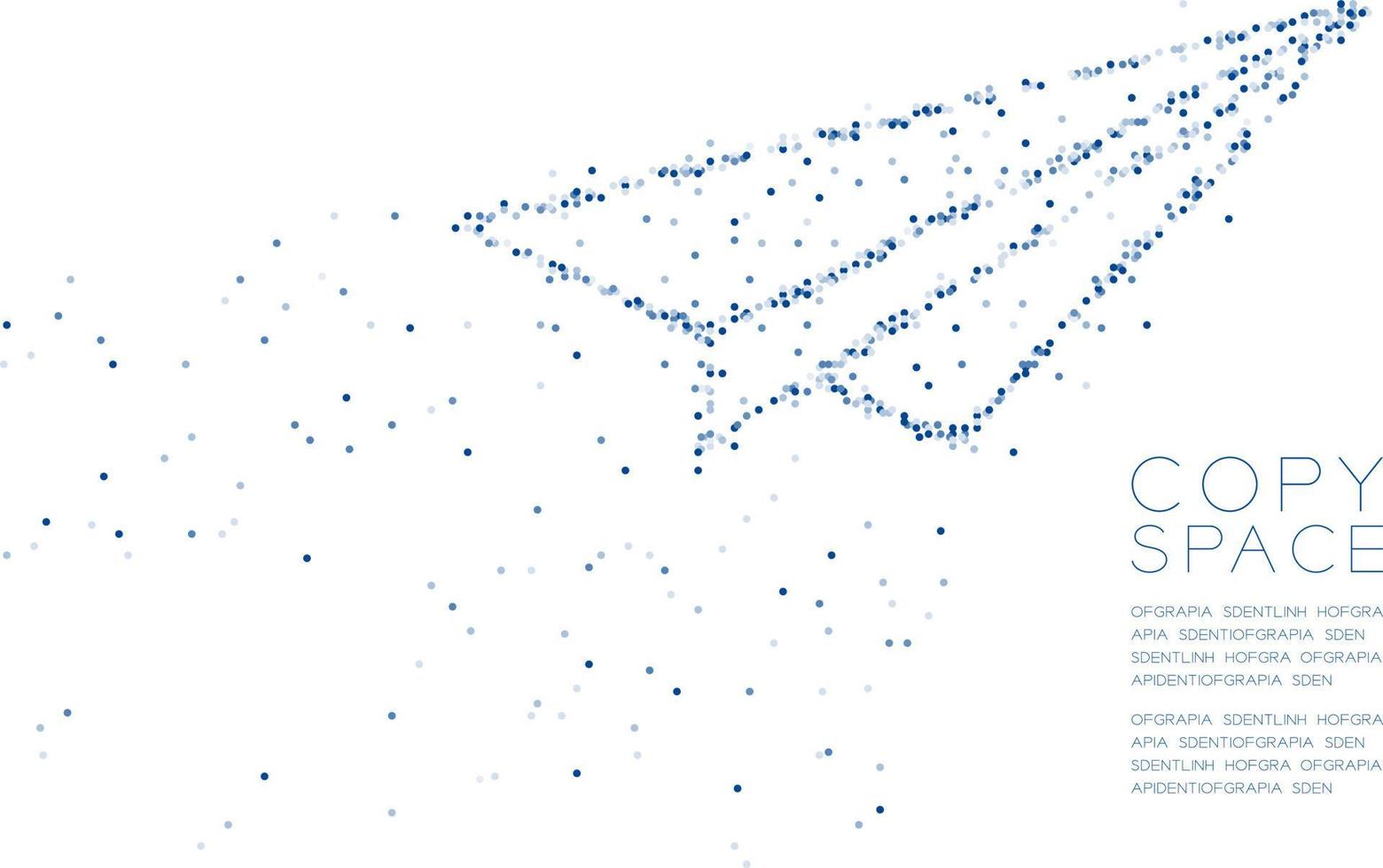 abstrakter geometrischer Kreis Punkt Molekül Partikel Muster Papier Flugzeug Form, vr Technologie Business Vision Konzept Design blaue Farbe Abbildung isoliert auf weißem Hintergrund mit Kopie Raum, Vektor eps