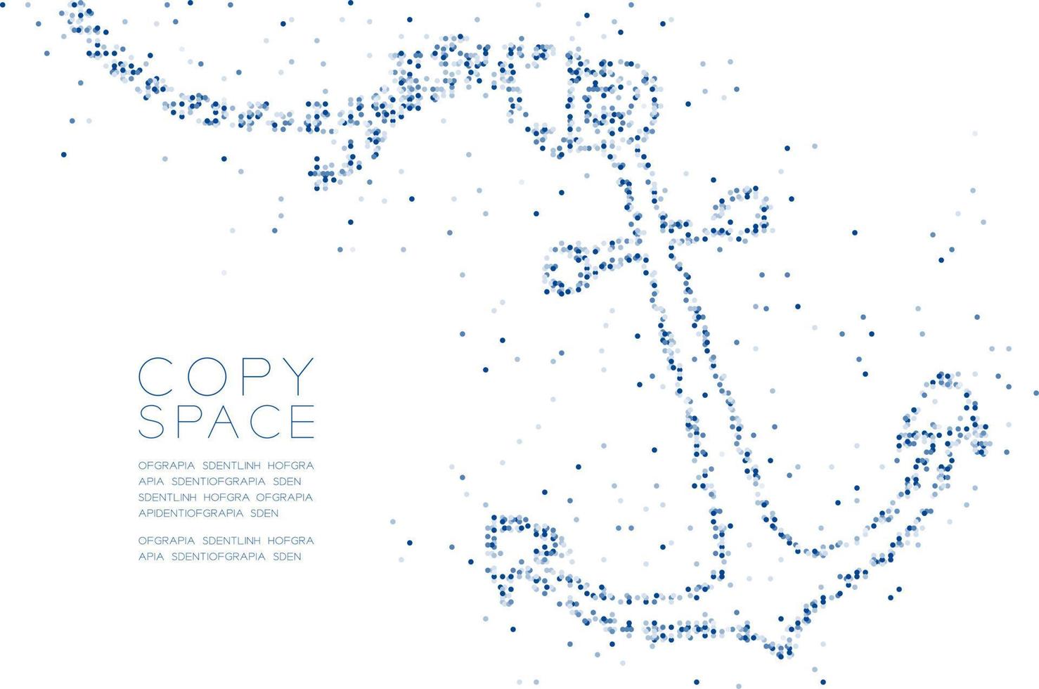 abstrakte geometrische Kreispunktmolekül-Partikelmuster-Ankerform, VR-Technologie Wassertiere und Meereslebewesen Konzeptdesign blaue Farbabbildung isoliert auf weißem Hintergrund mit Kopienraum vektor