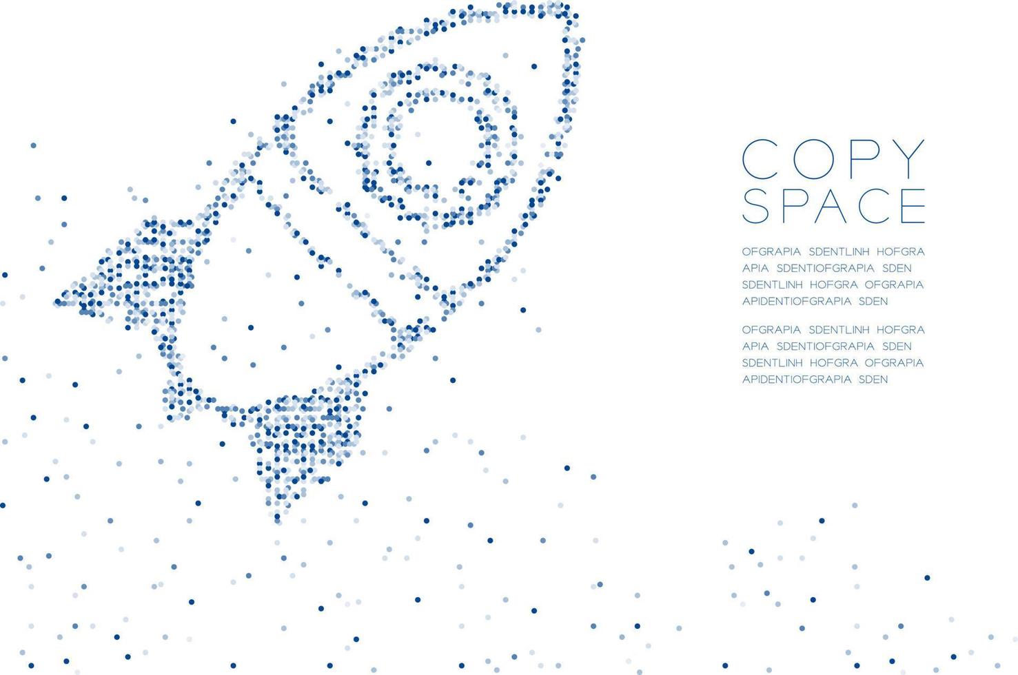 abstrakt geometrisk cirkel prick molekyl partikelmönster tecknad raket rymdskepp form, vr teknologi rymdutforskning koncept blå färg illustration isolerad på vit bakgrund med kopia utrymme vektor