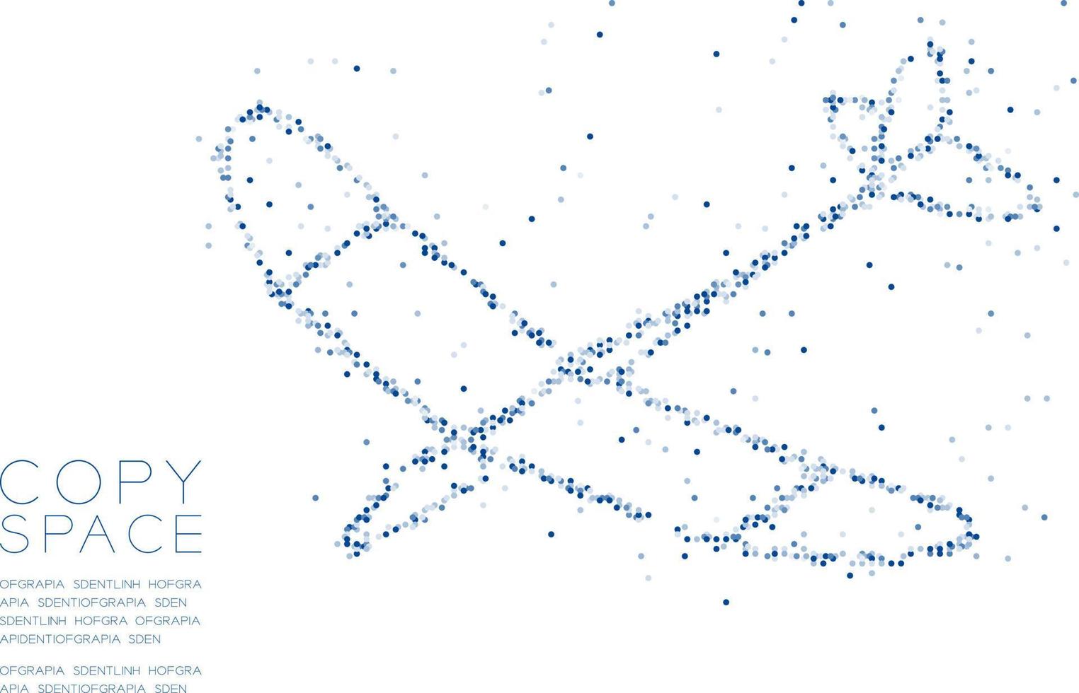 abstrakter geometrischer Kreis Punkt Molekül Partikel Muster Segelflugzeug Flugzeugform, VR Technologie Business Travel Concept Design blaue Farbe Illustration isoliert auf weißem Hintergrund mit Kopienraum, Vektor