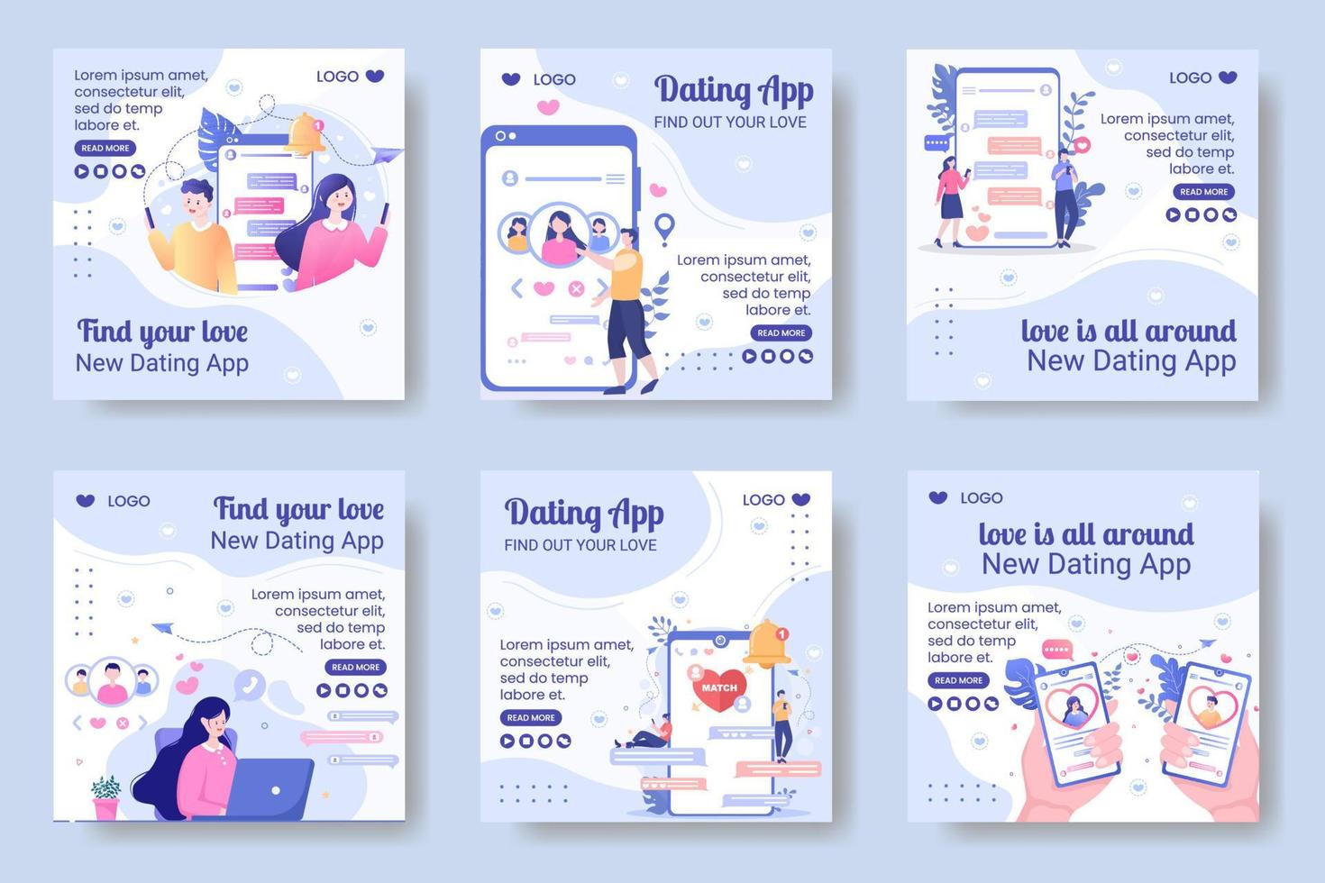 Dating-App für eine Liebesspiel-Postvorlage flaches Design, bearbeitbar mit quadratischem Hintergrund, geeignet für soziale Medien oder Valentinstagskarten vektor