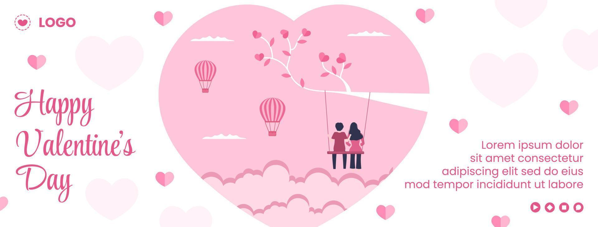 Happy Valentinstag Cover Vorlage flaches Design Illustration editierbar von quadratischem Hintergrund für Social Media, Liebesgrußkarte oder Banner vektor