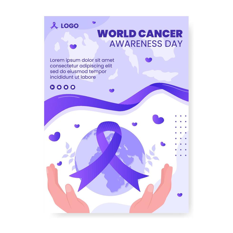 världens cancerdag affischmall platt design hälsovård illustration redigerbar av kvadratisk bakgrund för sociala medier, gratulationskort eller webbannonser vektor