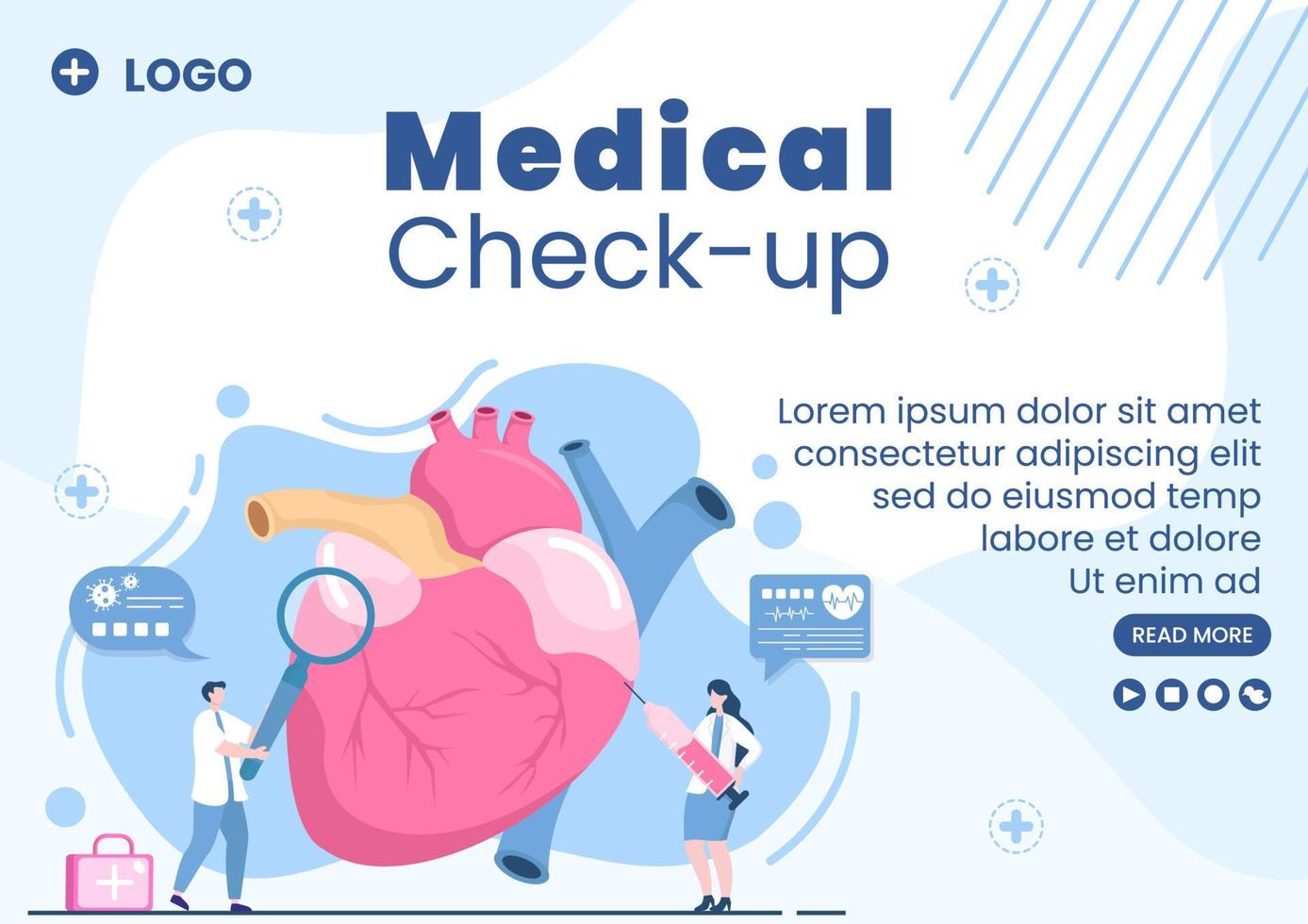 medicinsk kontroll broschyrmall hälsovård platt designillustration redigerbar av kvadratisk bakgrund för sociala medier, gratulationskort eller webb vektor