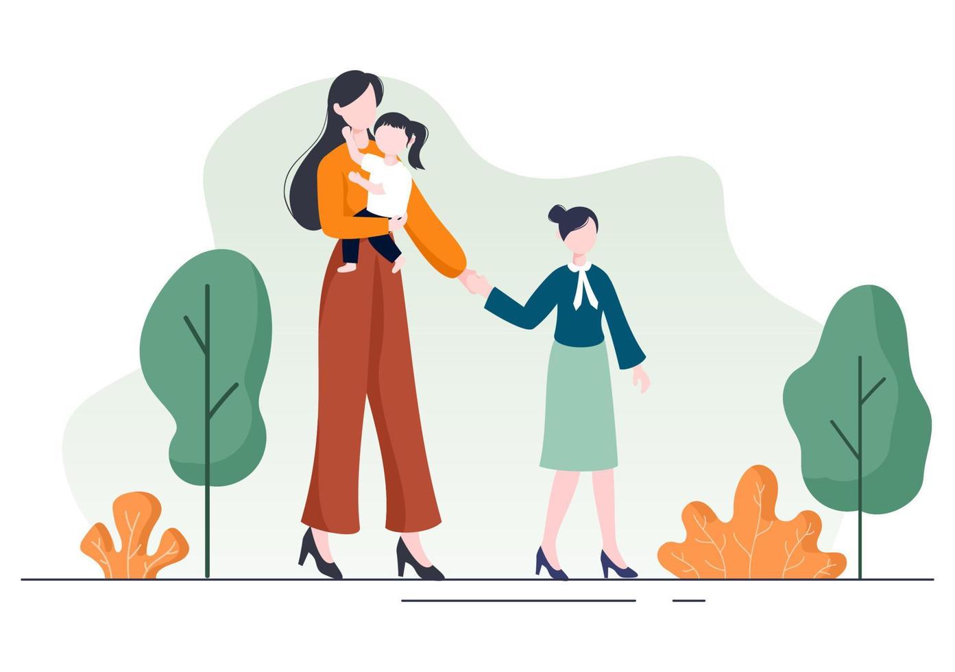 Erziehung von Mutter, Vater und Kindern, die sich in einer liebevollen Familie umarmen. niedliche Cartoon-Hintergrund-Vektor-Illustration für Banner oder Psychologie vektor